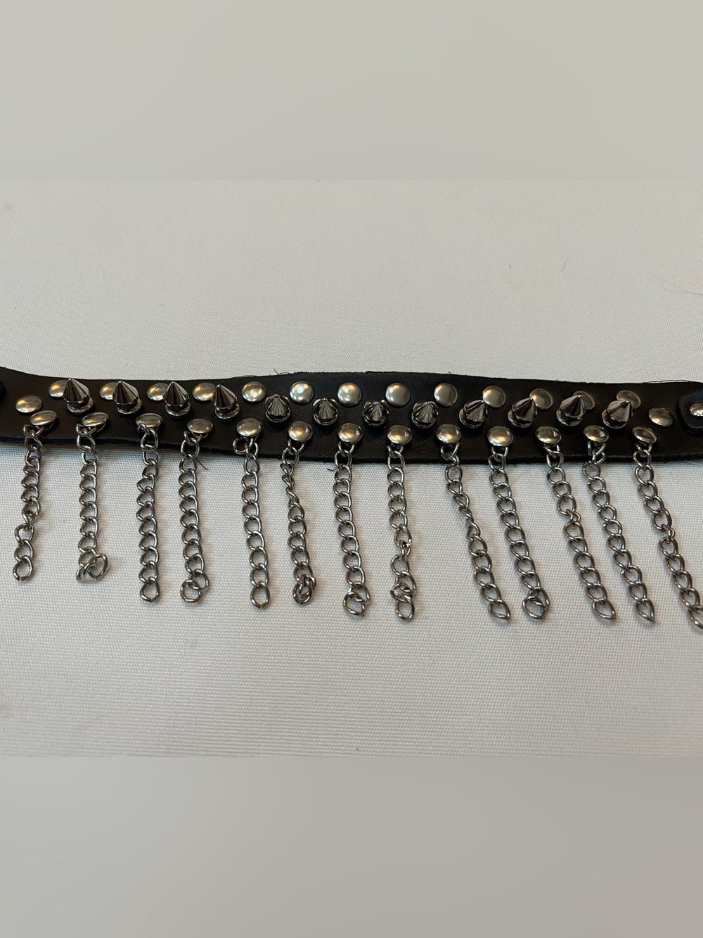 Black Studded Wristbands Fingerless Moto Gloves and Chained Spiked Dog Collar - Picture 12 of 14